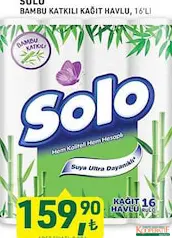 SOLO BAMBU KATKILI KAĞIT HAVLU 16'LI indirimli fiyat SOLO BAMBU KATKILI KAĞIT HAVLU 16'LI fiyat ve kampanya bilgisi